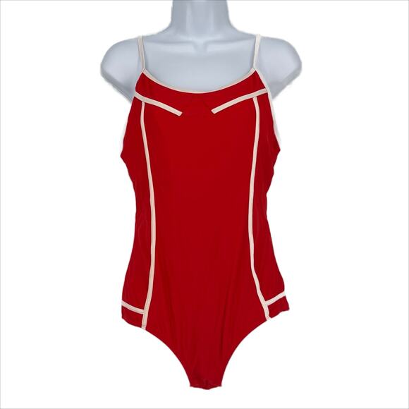 Classic Women One Piece Swimsuit in Red and White Size Medium - Picture 1 of 5